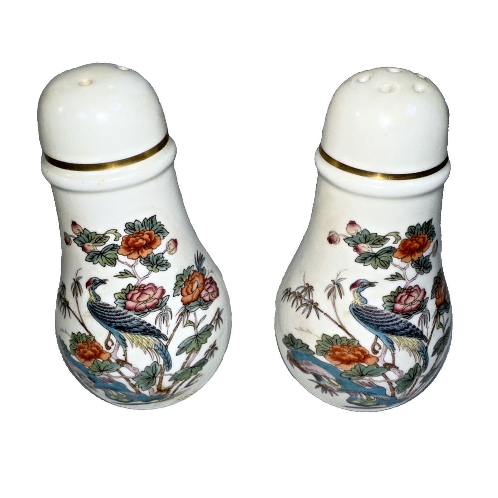 Vintage Wedgwood Kutani Crane Salt & Pepper Shaker Set Bone China